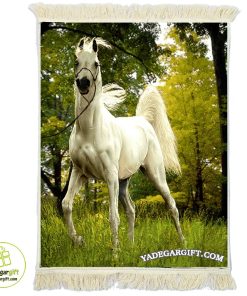 تابلو فرش ماشینی طرح حیوانات اسب سفید درمزرعه کد h11