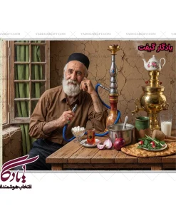 تابلو فرش ایرانی پیرمرد قهوه خانه کد i02 - یادگار گیفت