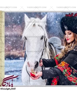 تابلو فرش دختر ترکمن و اسب سفید کدd2 | یادگار گیفت