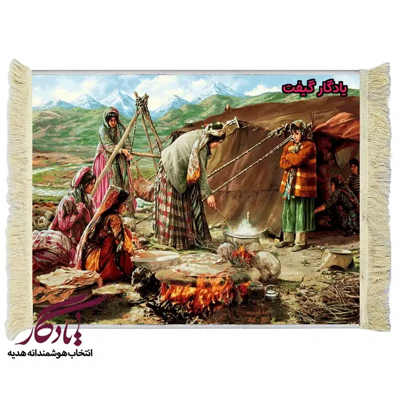 تابلو فرش ایرانی طرح آشپزی عشایر کد i37