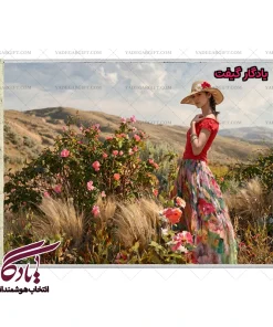 تابلو فرش ماشینی طرح دوشیزه و گل ها کد d14 | یادگار گیفت
