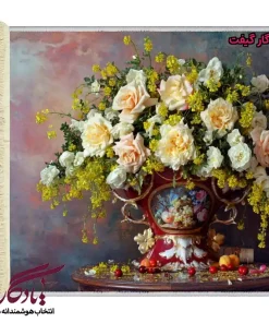 تابلو فرش ماشینی طرح گل رز و ماهور کد g22 - یادگار گیفت