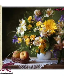 تابلو فرش ماشینی طرح گل و هلو کد g23 - یادگار گیفت