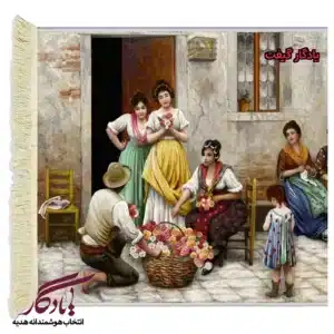 تابلو فرش طرح فرانسوی گلفروش و بانوان کد f30-1