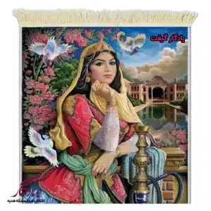 تابلو فرش ماشینی طرح ایرانی دختر کاشی کد i62-1