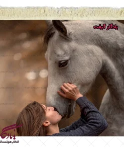 تابلو فرش ماشینی طرح دوشیزه بوسه بر اسب کد d55 | یادگار گیفت