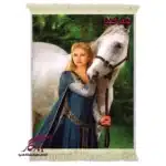 تابلو فرش ماشینی طرح دوشیزه شنل پوش و اسب سفید کد d63