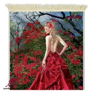 تابلو فرش ماشینی طرح دوشیزه و آزالیای قرمز کد d53-1