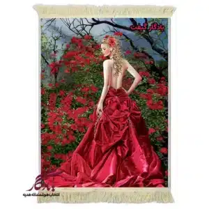 تابلو فرش ماشینی طرح دوشیزه و آزالیای قرمز کد d53