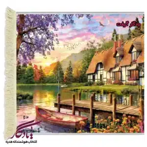 تابلو فرش ماشینی طرح منظره بلم و برکه 2 کد m55-1