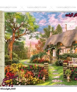 تابلو فرش ماشینی طرح منظره خانه باغ کد m57 - یادگار گیفت