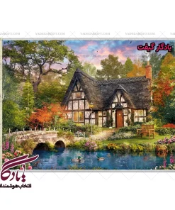 تابلو فرش ماشینی طرح منظره در کنار کلبه کد m58 - یادگار گیفت