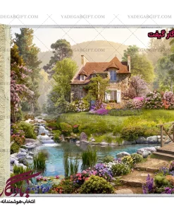 تابلو فرش ماشینی طرح منظره رود و ویلا کد m54 - یادگار گیفت