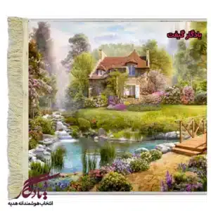 تابلو فرش ماشینی طرح منظره رود و ویلا کد m54-1