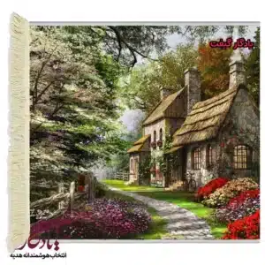 تابلو فرش ماشینی طرح منظره کلبه سنگی کد m38-1