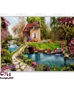 تابلو فرش ماشینی طرح منظره کلبه و پل کد m42 - یادگار گیفت
