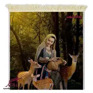 تابلو فرش ماشینی طرح ایرانی بانو و آهوان کد i94-1