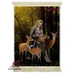 تابلو فرش ماشینی طرح ایرانی بانو و آهوان کد i94