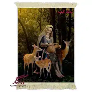 تابلو فرش ماشینی طرح ایرانی بانو و آهوان کد i94
