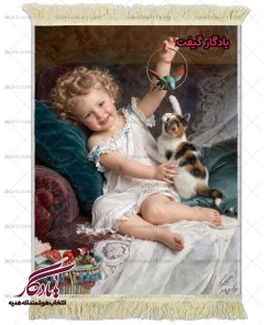 تابلو فرش ماشینی طرح فرانسوی امیلی و گربه کد f171 | یادگار گیفت