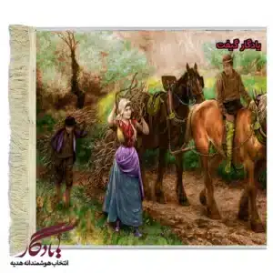 تابلو فرش ماشینی طرح فرانسوی دختر هیزم شکن کد f111-1
