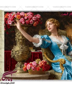 تابلو فرش ماشینی طرح فرانسوی دختر گلچین کد f148 - یادگار گیفت