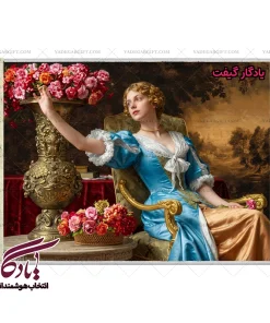 تابلو فرش ماشینی طرح فرانسوی دختر گلچین کد f148 - یادگار گیفت