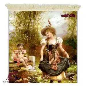 تابلو فرش ماشینی طرح فرانسوی فرشته و دختر باغبان کد f157-1