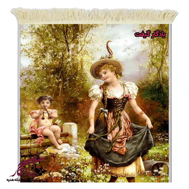تابلو فرش ماشینی طرح فرانسوی فرشته و دختر باغبان کد f157-1