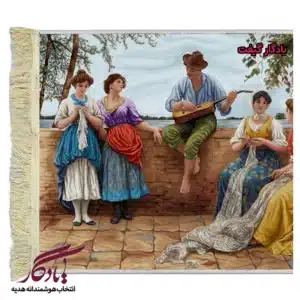 تابلو فرش ماشینی طرح فرانسوی گیتارزن دوره گرد کد f145-1