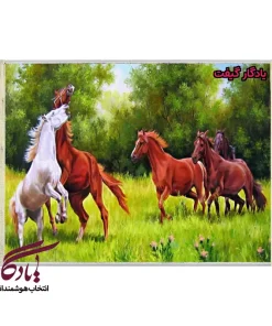 تابلو فرش ماشینی طرح حیوانات بازی اسب ها کد H41