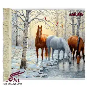 تابلو فرش ماشینی طرح حیوانات رودخانه برفی کد h38-1