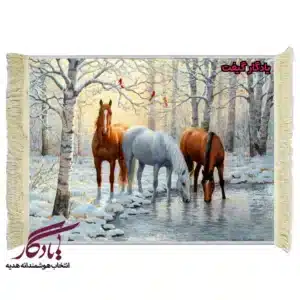 تابلو فرش ماشینی طرح حیوانات رودخانه برفی کد h38