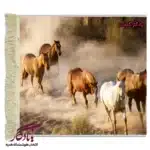 تابلو فرش ماشینی طرح حیوانات گله اسب ها کد h32-1