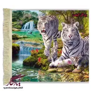 تابلو فرش ماشینی طرح حیوانات خانواده ببر سفید کد h54-1