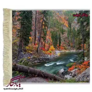 تابلو فرش ماشینی طرح منظره جنگل و رود3 کد m71-1