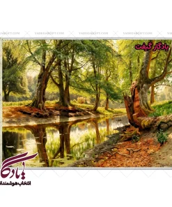 تابلو فرش ماشینی طرح منظره جنگل و رود5 کد m75 - یادگار گیفت