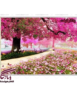 تابلو فرش ماشینی طرح منظره درختان صورتی کد m102 - یادگار گیفت