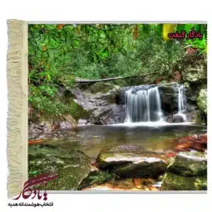 تابلو فرش ماشینی طرح منظره صخره و آبشار2 کد m80-1
