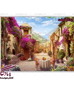 تابلو فرش ماشینی طرح منظره کافه و شهر کد m98 - یادگار گیفت