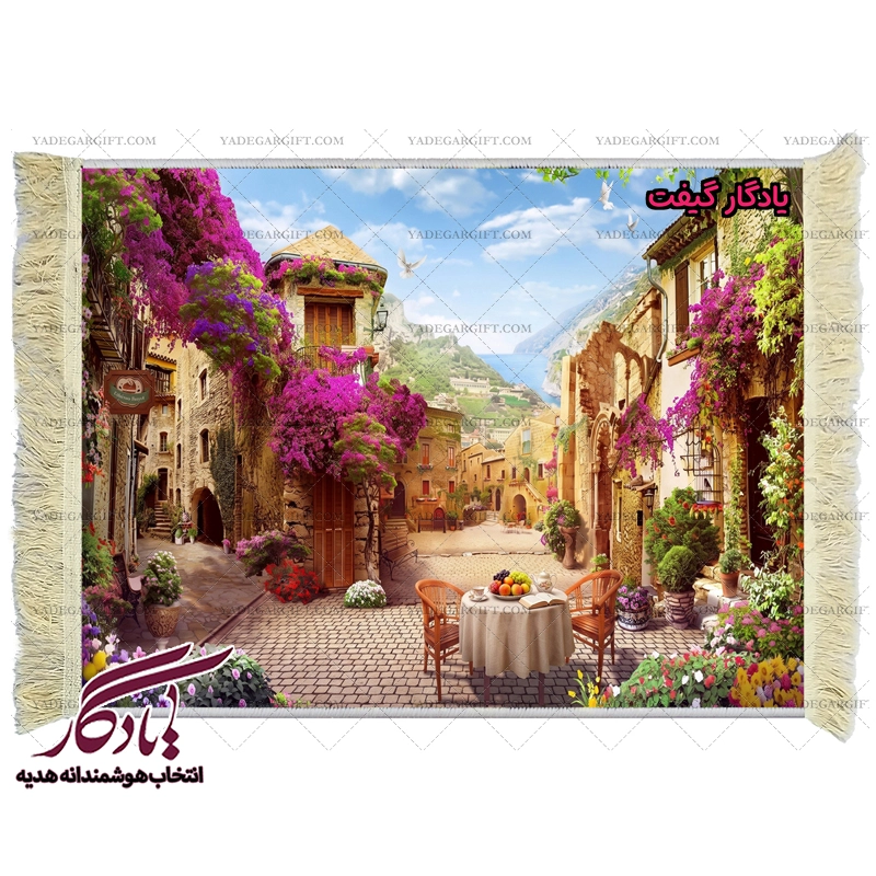 تابلو فرش ماشینی طرح منظره کافه و شهر کد m98 - یادگار گیفت