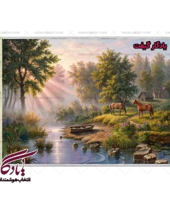 تابلو فرش ماشینی طرح منظره کنار برکه کد m84 - یادگار گیفت