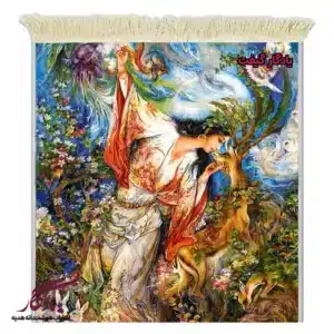 تابلو فرش ماشینی طرح مینیاتور بوسه بر آهو2 کد mi48 -11