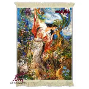 تابلو فرش ماشینی طرح مینیاتور بوسه بر آهو2 کد mi48-1