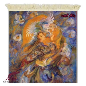 تابلو فرش ماشینی طرح مینیاتور بوسه سیمرغ کد mi39-1