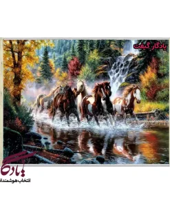 تابلو فرش ماشینی طرح حیوانات اسب های سرخپوستی کد h72