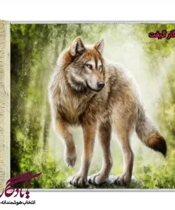 تابلو فرش ماشینی طرح حیوانات گرگ خاکستری کد h76-1