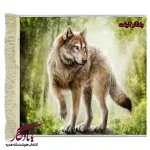 تابلو فرش ماشینی طرح حیوانات گرگ خاکستری کد h76-1