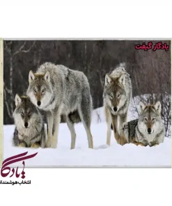 تابلو فرش ماشینی طرح حیوانات گرگها در کمینگاه کد h75