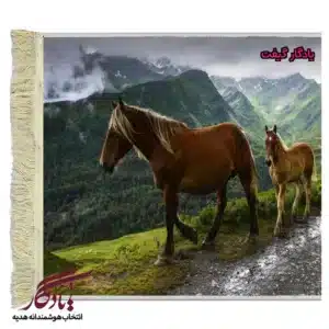 تابلو فرش ماشینی طرح حیوانات یال طلا و فرزندان کد h77-1